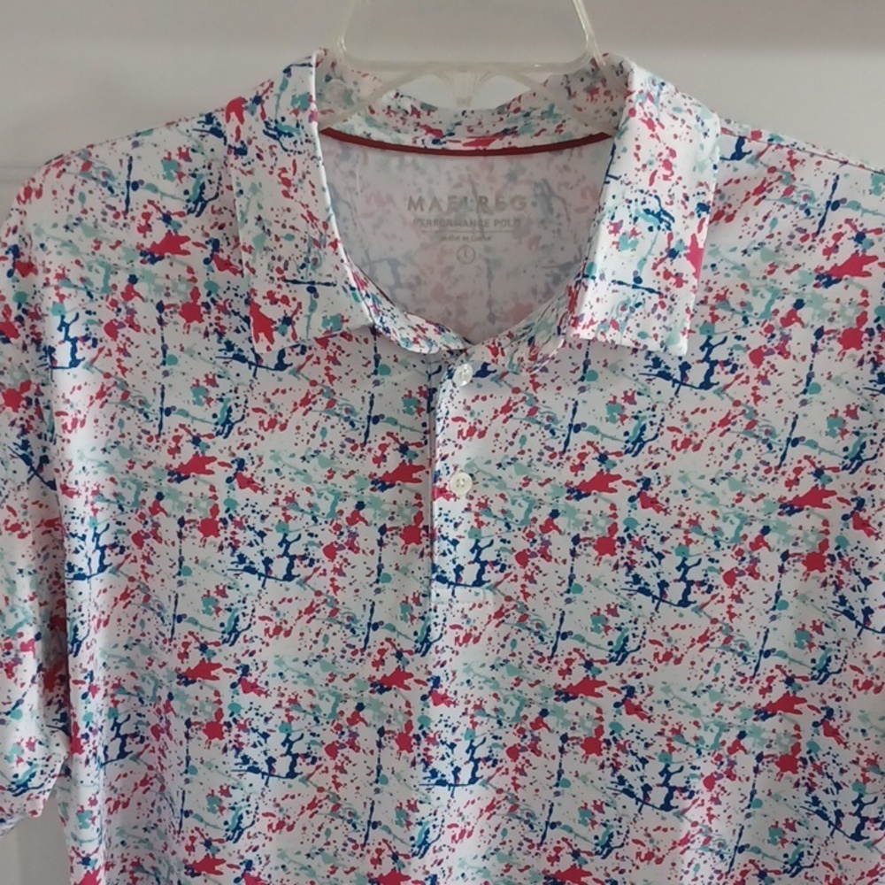 Men's Golf Polo in White with Blue & Pink Abstract Print, L - Picture 5 of 11